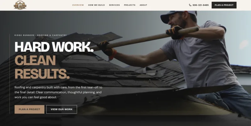 Ridge Runners Roofing and Carpentry website homepage