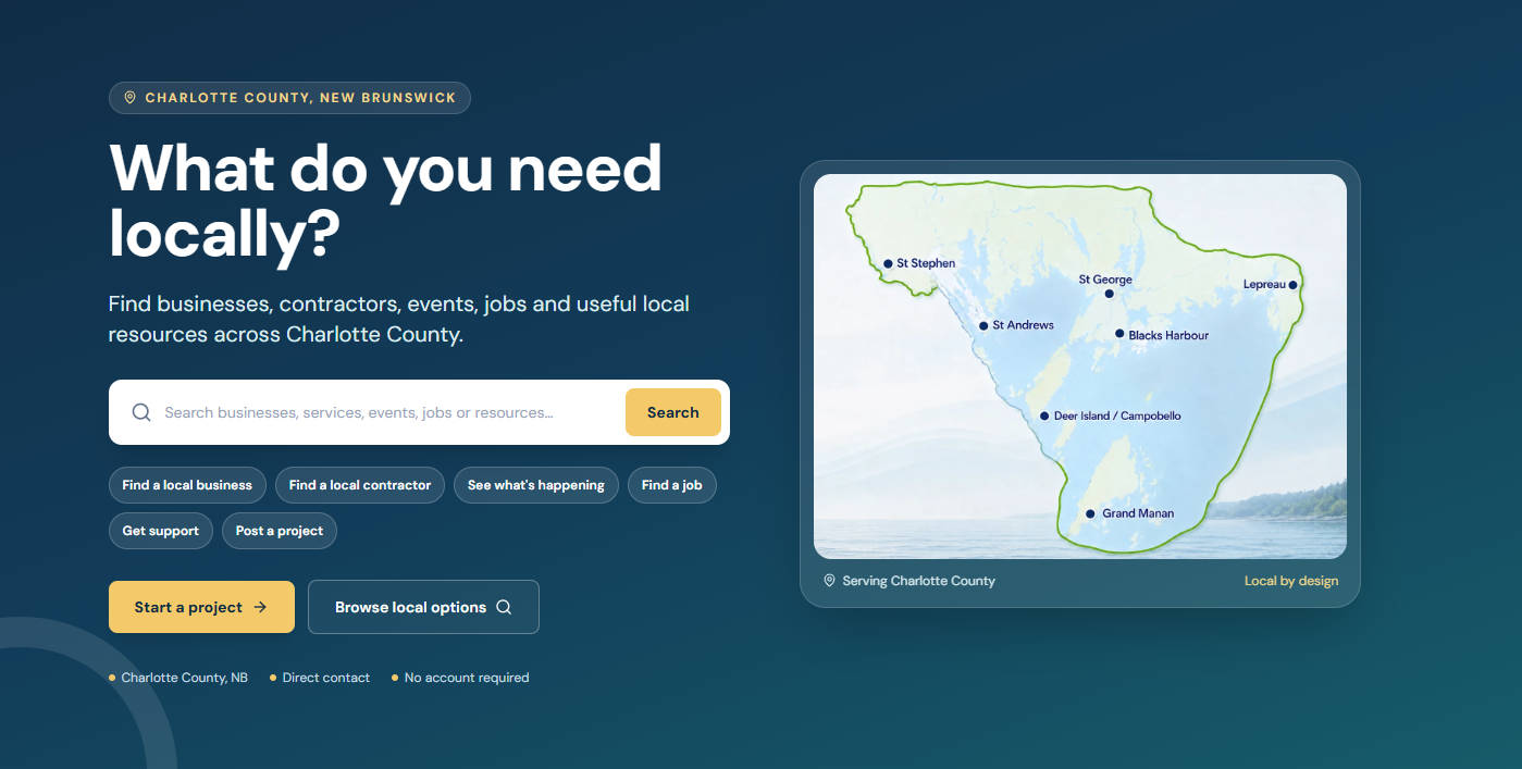 Charlotte County Services homepage with local search, project tools and Charlotte County service area
