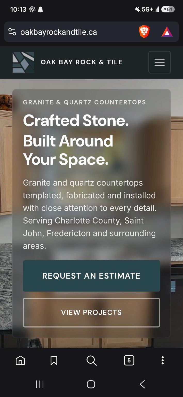 Oak Bay Rock & Tile mobile homepage designed by AM Solutions