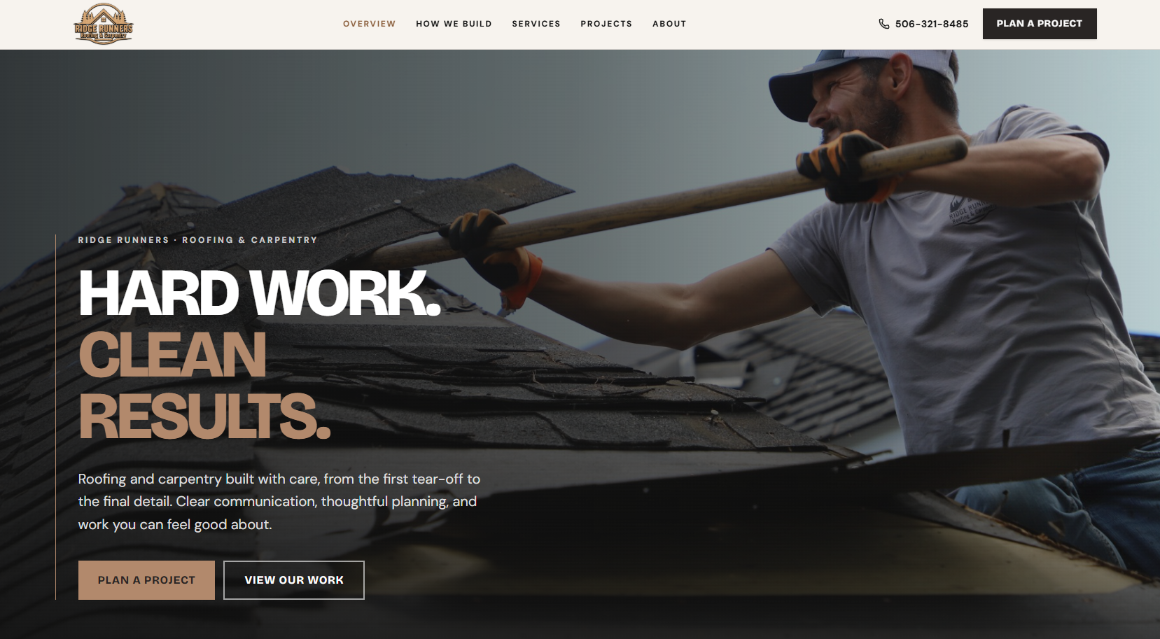 Ridge Runners Roofing & Carpentry homepage designed by AM Solutions